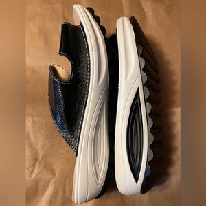 Black slide on sandals